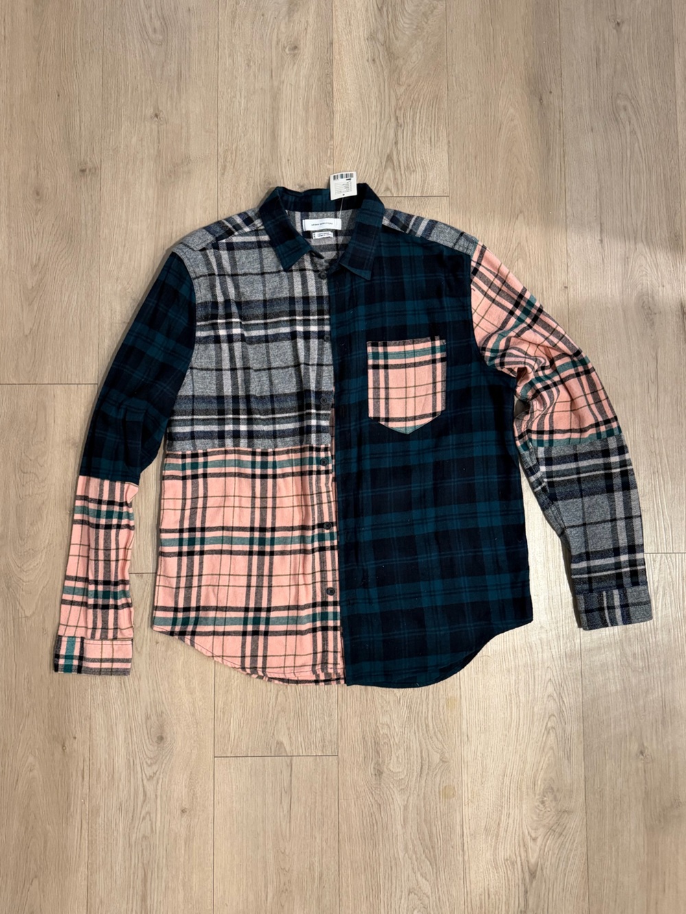 NWT Urban Outfitters Mixed Plaid Button-Up Flannel in Pink, Blue & Gray